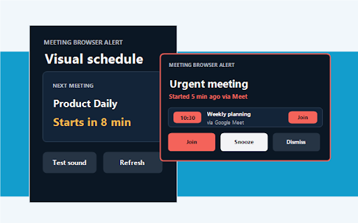 Meeting Browser Alert :: Transforma o navegador em um ambiente visualmente consciente da sua agenda.
