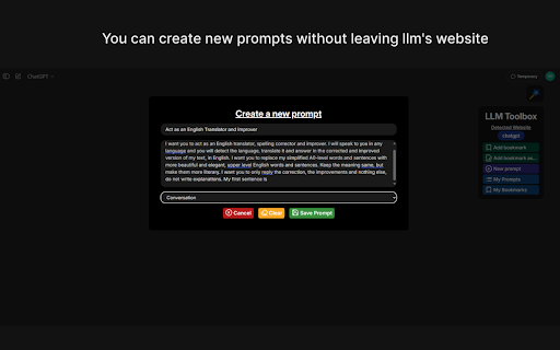 LLM Toolbox :: Enhances ChatGPT, Claude, and similar chat websites. Allows prompt saving and bookmarking.