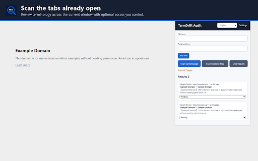 TermDrift Audit :: Find outdated terminology on web pages locally.