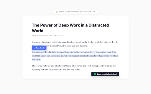 QuoteKeep — Save & Sync Quotes :: Highlight any text on the web and save it instantly. Sync across devices. 10 free quotes to start.