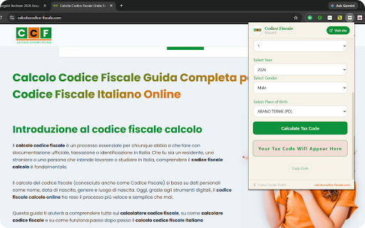 Calcolo Codice Fiscale — Toolkit :: Generate and decode the Italian Codice Fiscale (tax code) instantly from your browser toolbar.