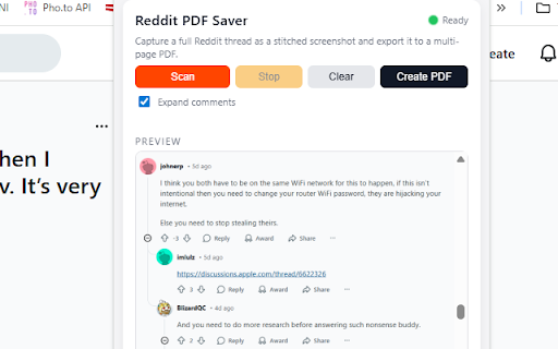 Reddit to PDF Saver :: Capture the entire Reddit thread as a screenshot and save it as a PDF..