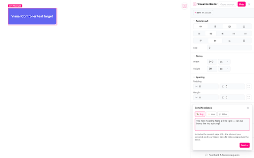 Visual Controller :: Click any element on any page, edit its CSS and classes, copy a Claude Code prompt to apply the changes.