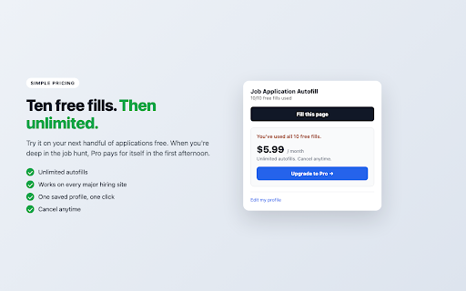 Job Application Autofill :: Fill out job applications instantly from one saved profile, on all the major hiring platforms.