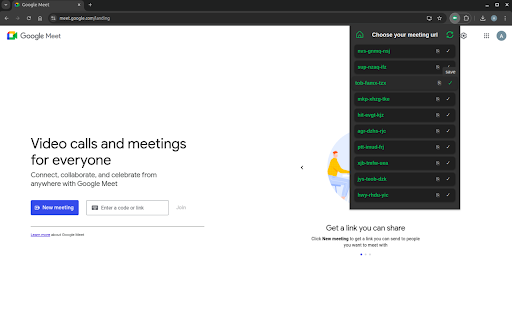Gmeet kit: Auto-mute, Disable-camera, Save recent meetings & much more :: Enhance Your Google Meet Experience