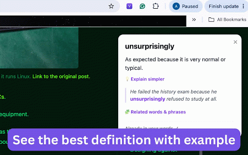 Vocab Flashcards :: Select a word, look up its English-English meaning, and review it as a spaced-repetition flashcard.