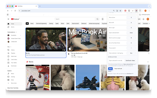 YouTube Keyboard Navigator :: Full keyboard navigation for YouTube – control playback and navigate videos, sidebar, and search using intuitive shortcuts.