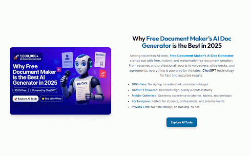 AI Doc Creator – by Free Document Maker :: Create, edit, and convert invoices, CVs, PDFs, and contracts using AI-powered tools — 100% free and browser-based.