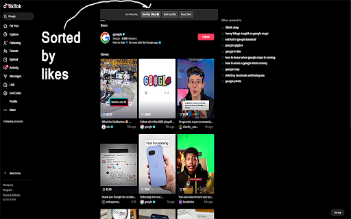 TikTok Search Sorter :: Sorts TikTok search results by Likes or Date!