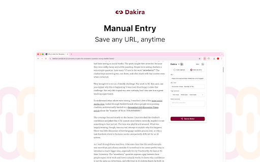 Dakira :: Your digital memory — Save URLs to Notion with tags and notes
