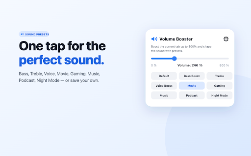 Volume Booster — Boost Sound Up to 800% :: Boost any tab's volume up to 800% with sound presets and a 10-band equalizer. Crystal-clear, distortion-free, fast, and private.