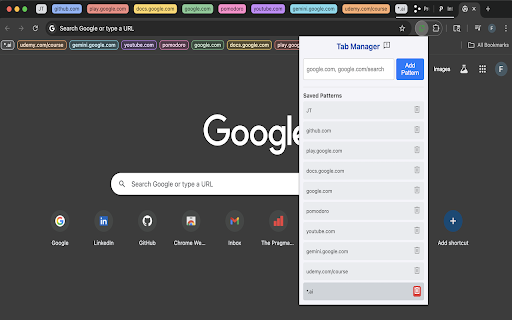 URL Pattern Tab Manager :: Manage tabs using saved URL patterns.