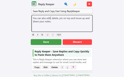 Reply Keeper :: Store your most-used replies, copy them with 1 click, and paste instantly into emails, social media, or anywhere you need.