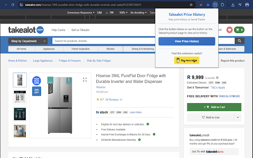 Takealot Price History :: Track price history on Takealot product pages and wishlists with one-click access to Serval Tracker charts. Never miss a deal again!