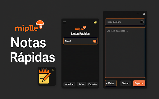 Bloco de Notas Rápidas e Anotações :: Notas rápidas com título, exportação e modo claro/escuro, agora com modo expandido. Desenvolvido pela miplle.