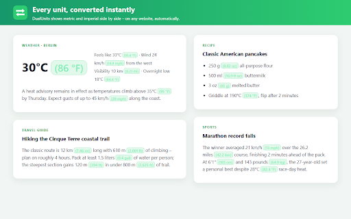 DualUnits – Metric ⇄ Imperial :: Detects metric and imperial units on any website and shows the converted value next to the original, even in dynamic content.