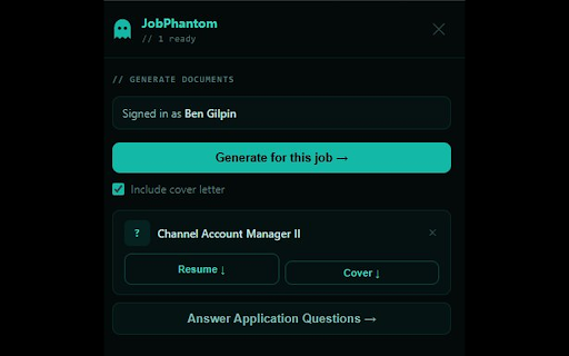 JobPhantom :: Generate tailored resumes, cover letters, and answer application questions instantly.