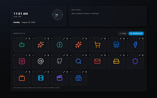Startboard - Lumetis :: A personal new tab replacement with a customizable shortcut grid, clock, date, and weather widgets.
