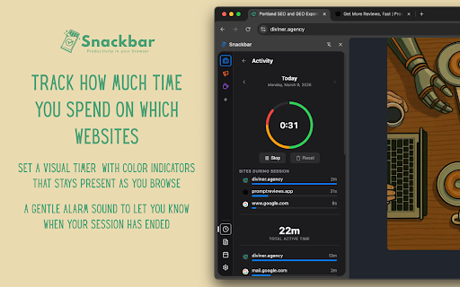 Snackbar :: Organize projects with links, notes, and todos. Stay focused with a visual timer that tracks where your time goes.
