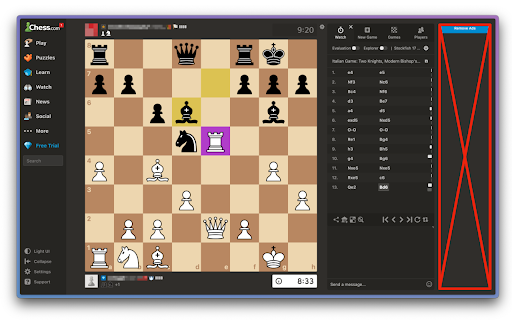 Chess Utils :: Chess.com utilities like a lichess game review button, shortcuts to copy the game or position and highlighting the selected piece