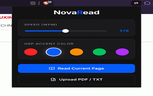 NovaRead :: Read faster with RSVP and ORP highlighting. Supports web articles, PDFs, and local text files.