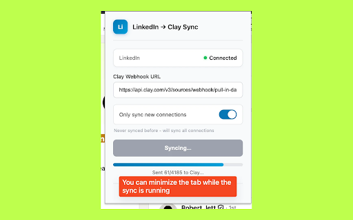 LinkedIn → Clay Sync :: Sync your LinkedIn connections to Clay. Built by GTMBase.io