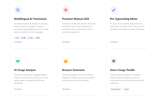 Mcabin Translator - Manga、Webtoon & Comic Translator :: AI Manga Assistant. Single/batch upload translation. One-click gallery for reading, pro typesetting & image retouching.