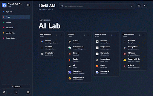 Friendly Tab Pro :: A fast, private and customizable new tab page with collections, link lists, Chrome default search and session tools.