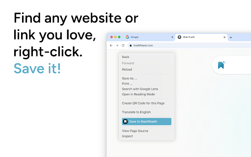 Markflow AI :: AI-powered bookmark manager. Save, organize, and search your bookmarks from any webpage.