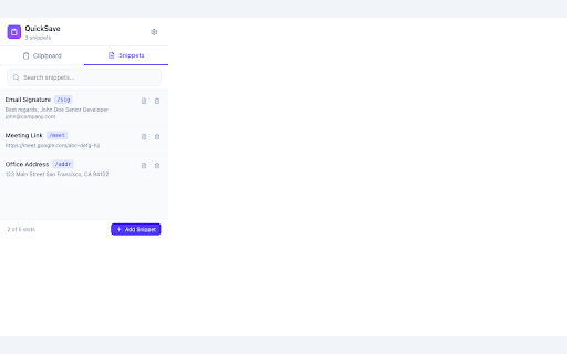 QuickSave - Clipboard Manager & Text Snippets :: Smart clipboard history manager and text snippet expander. Save, search, and reuse your copied text instantly.