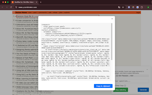 ClickVibe :: ClickVibe lets you select, inspect, and extract web page elements, generate AI IDE oriented content, and deep copy HTML and styles.