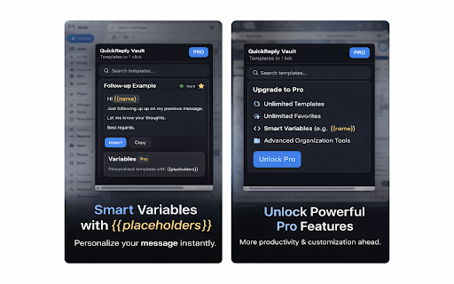 QuickReply Vault :: Insert reusable message templates instantly on Gmail, LinkedIn, WhatsApp and Outlook. Save time with 1-click replies.