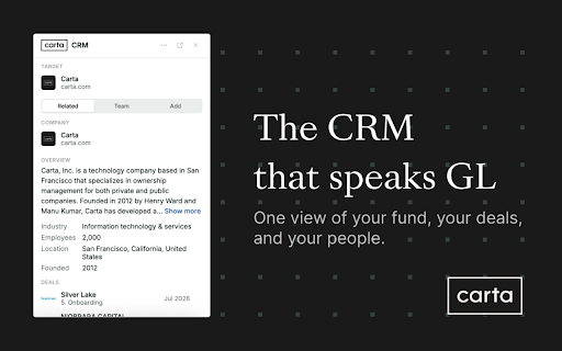 Carta CRM :: Add profiles from LinkedIn and view additional information