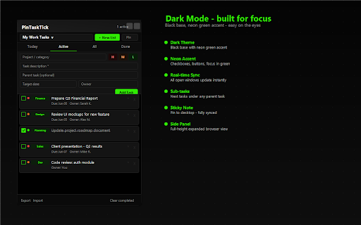 PinTaskTick :: Task manager: multiple lists, priorities, tags, sub-tasks, sticky note, Today view & real-time sync.