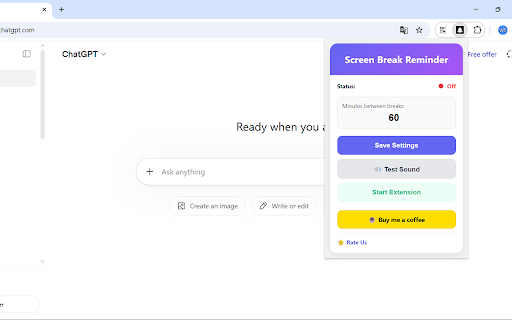 Screen Break Reminder :: Stay refreshed with smart, modern break reminders that protect your eyes and boost yourfocus