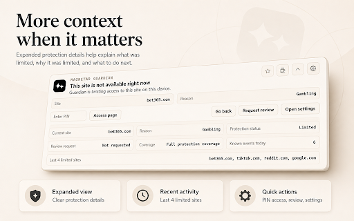 Magnetar Guardian :: Block adult content, gambling, social media, dating, drugs, violence, phishing, malware. PIN-locked, local-only, no tracking.