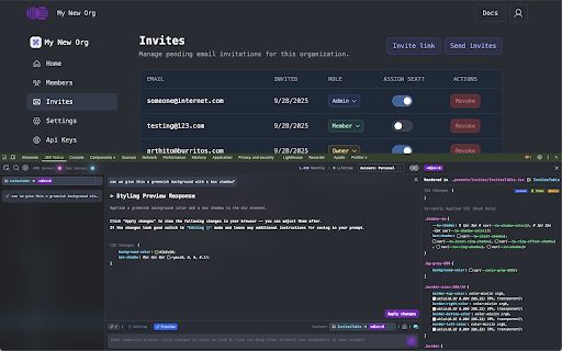 JSX Tool :: Developer tools for modern React. Use LLMs to generate CSS, test styles, and write updates to files using your live browser context.