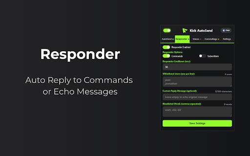 Kick AutoSend :: Advanced Kick chat automation with voice rotation, message repeater, and smart reply features for streamers, moderators and viewers