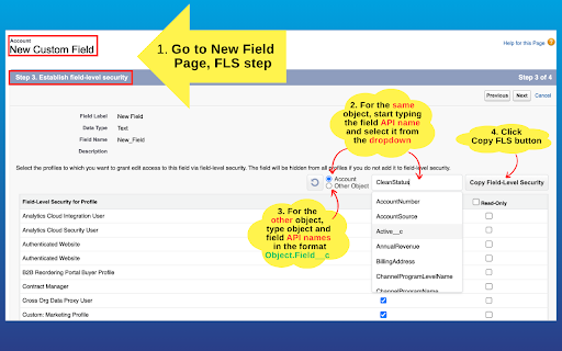 Salesforce FLS Permissions Copier :: Copies Field Level Security (FLS) permissions for all Profiles from one Salesforce field to the other.