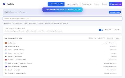 Tab Silo — Tab Manager & Suspender :: Condense all tabs into a searchable list, group them into workspaces, freeze inactive tabs to save RAM.
