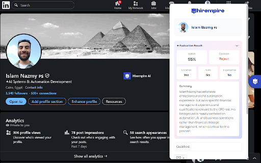 Hirempire Headhunter :: Evaluate prospects with AI and add them to your Hirempire pipeline in seconds.