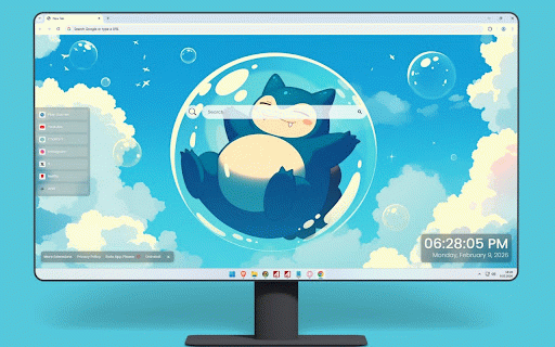 Pokemon Snorlax Bubble Float Live Wallpaper :: Adorable Snorlax floating peacefully in bubble through dreamy blue sky with clouds.