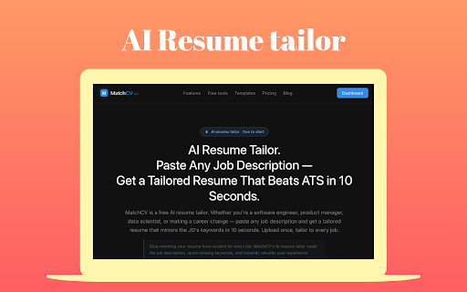 MatchCV: AI Resume Tailor & ATS Checker :: Tailor your resume to LinkedIn jobs and other posts. Get ATS match scores, missing keywords, and AI suggestions instantly.