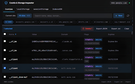Cookie & Storage Inspector :: Manage cookies, localStorage, sessionStorage and IndexedDB in one panel. Open-source, 100% local. No data ever leaves your browser.