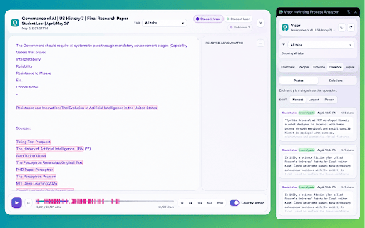 Visor — Who Wrote What: Google Docs History :: Free and unlimited. See who wrote what in any Google Doc: contributions, replay, paste detection, and recovered deleted text.
