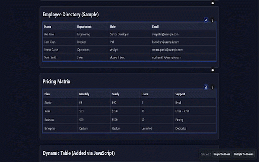 Table to Excel — For Professionals :: Export any table on any webpage to Excel with intelligent table detection