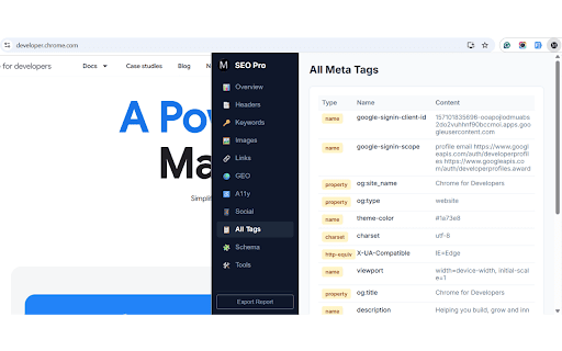 Meta Tags Pro - Advanced SEO, GEO & Accessibility Audit :: Complete SEO & A11y audit: Meta tags, Social Previews, GEO (AI) analysis, 59+ WCAG checks, and integrated external SEO tools.