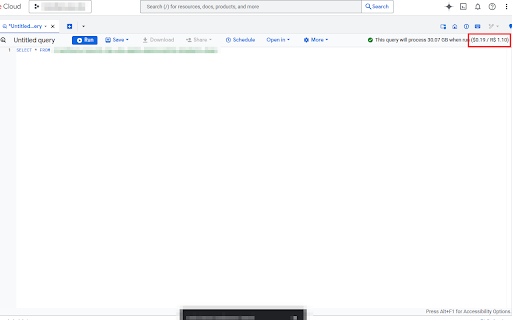 BigQuery Cost Estimator :: Displays the estimated cost of BigQuery queries in the console.