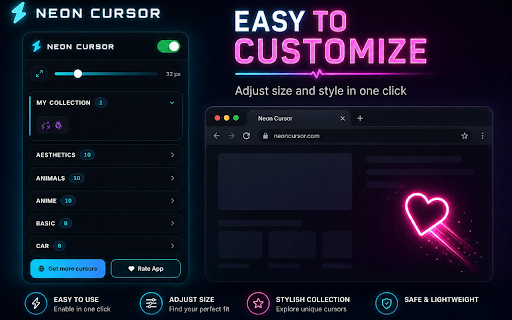 Neon Cursor - Custom Cursor for Chrome™ :: Custom cursor for Chrome — thousands of glowing animated cursors from neoncursor on every site. Size control & live updates.
