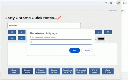 Jotty :: A simple password protected note-taking extension right in your Chrome browser.